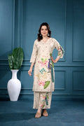 Mayura Bagh Co-ord — beige peacock-print co-ord set, front