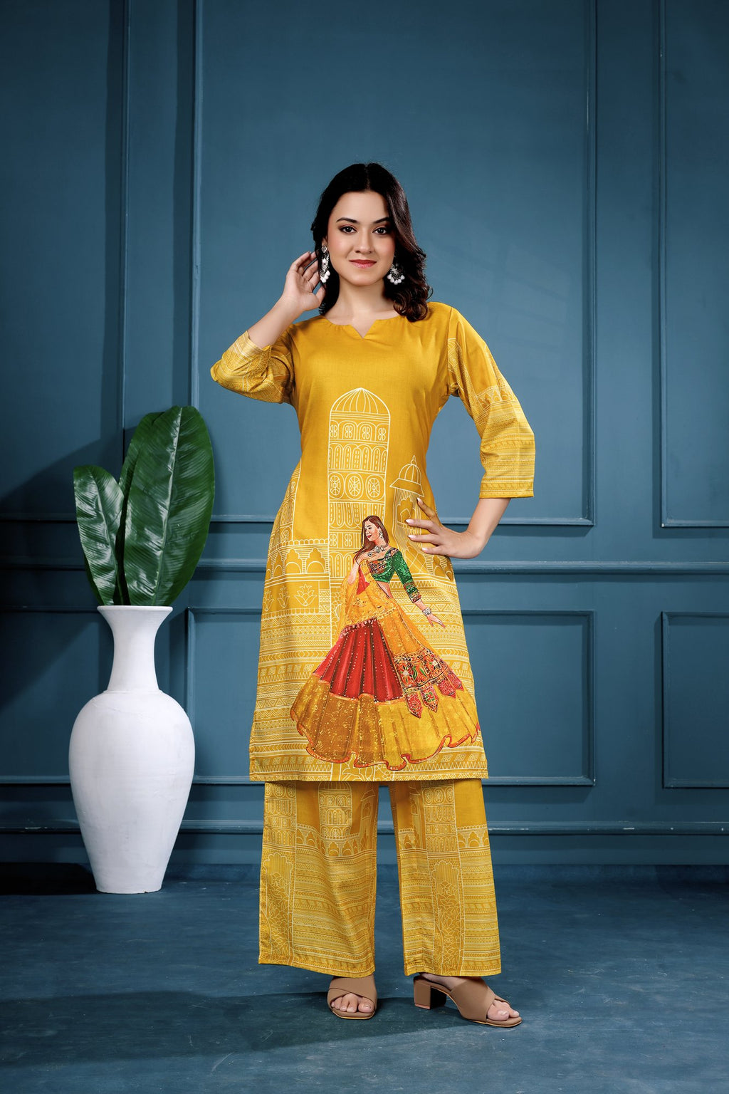 Roohi Haveli Co-ord — mustard printed co-ord set, front