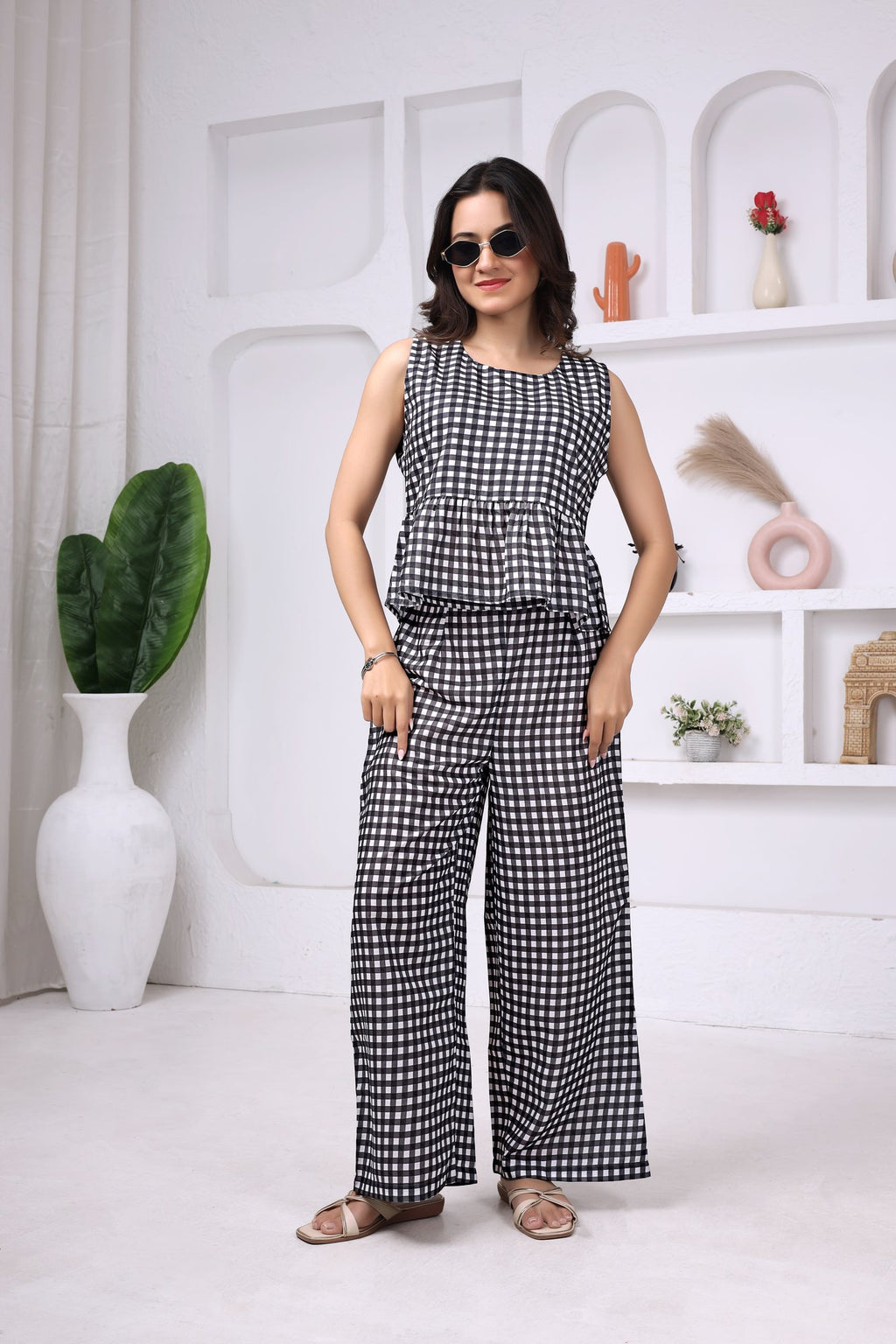 Monochrome Gingham Co-ord — black-and-white gingham co-ord set, front