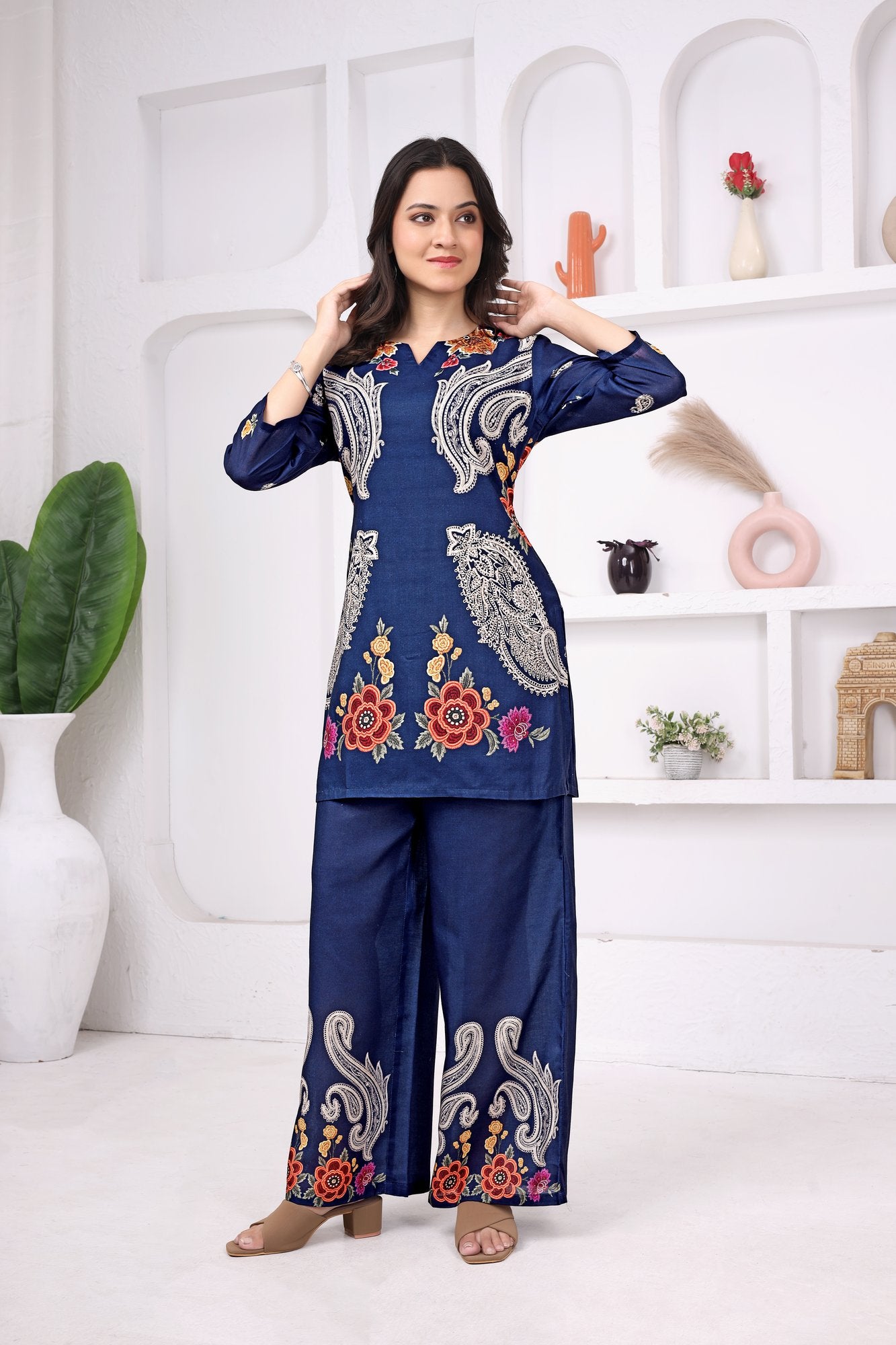Nilkanth Paisley Co-ord — navy paisley co-ord set, front